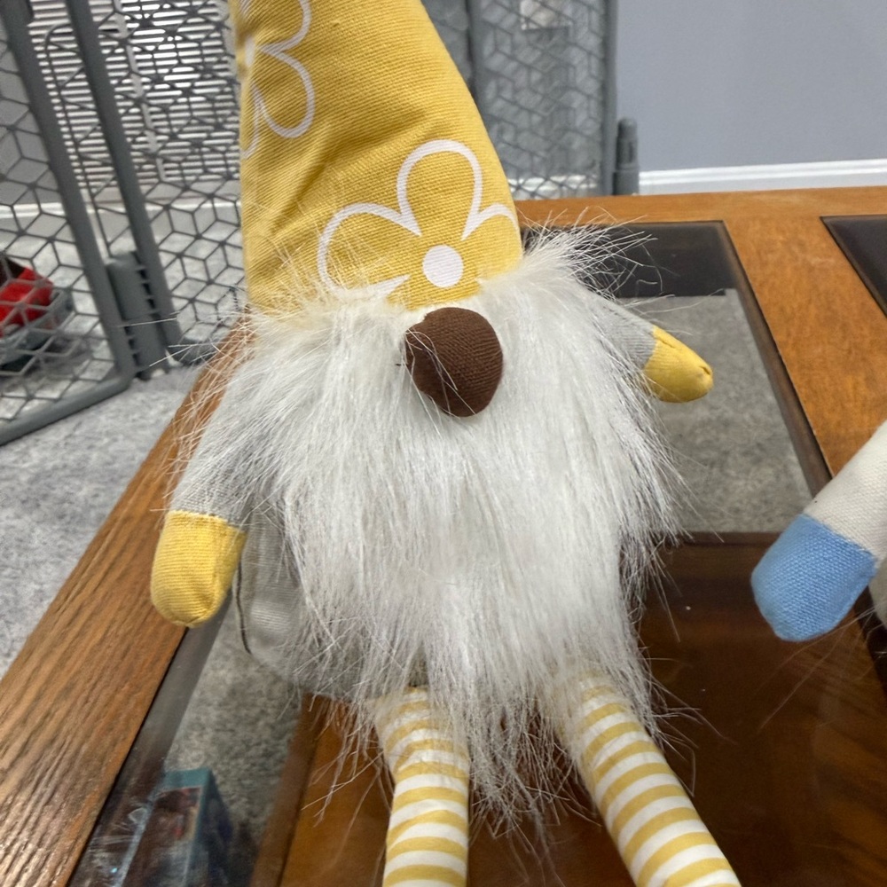 Yellow and Blue Home Spring Plush 16” Weighted MINI Gnome Flower/plaid - Picture 6 of 11